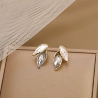 14k gold retro contrast color leaf stud earrings morandi drip oil drop earrings simple party elegant ear clip jewelry for women