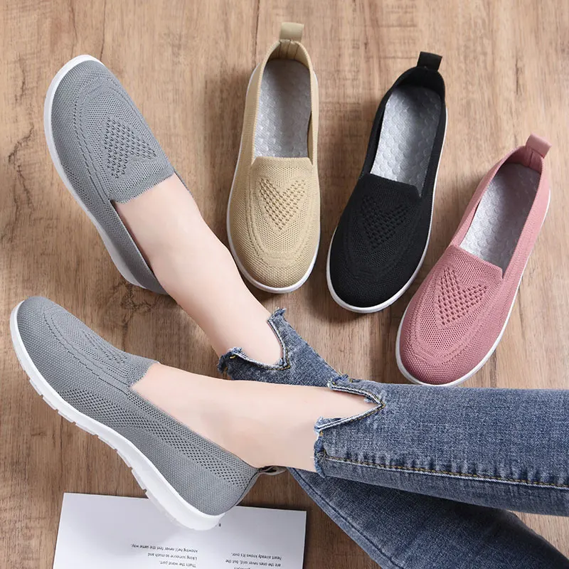 

Autumn Women Loafers Flats Comfortable Knitted Cotton Slip-on Luxury Shoes Women's Ballerina Ladies Footwear Elderly Shoes