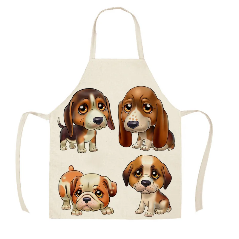 

Кухонный Фартук с мультяшным рисунком милой собаки, хлопковые льняные фартуки без рукавов с принтом для мужчин и женщин, инструменты для уб...