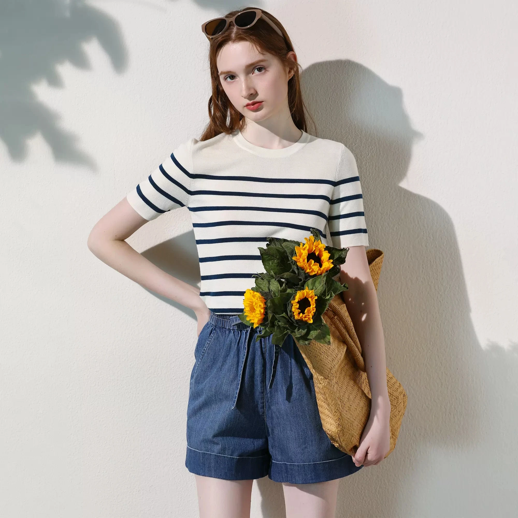 Элегантный свитер BirdTree из 30% натурального шелка и 70% шерсти женский полосатый с