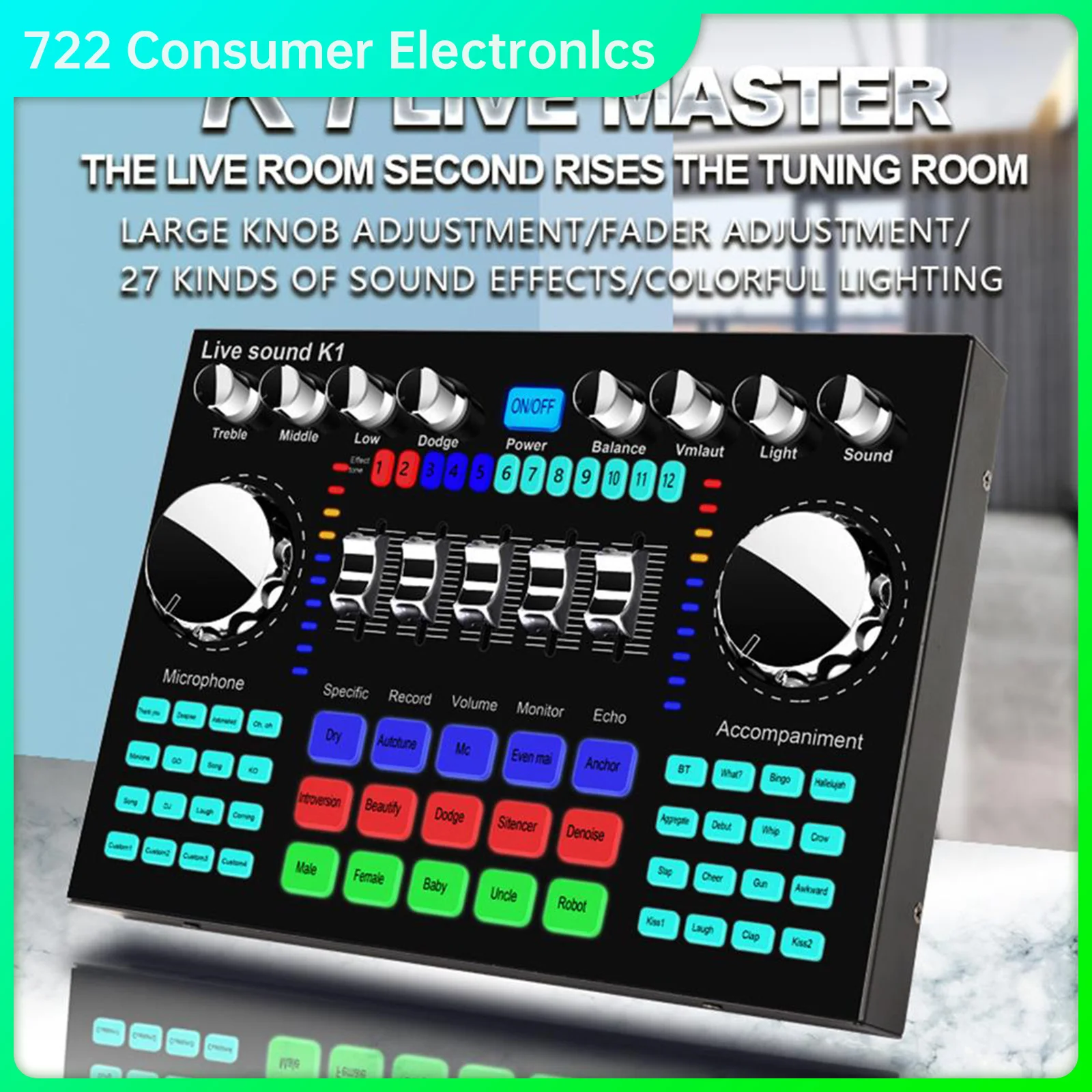 

Универсальная звуковая карта K1, устройство для преобразования голоса в компьютер, Hi-Fi, в реальном времени, плата миксера, потоковое аудио, Bluetooth 5,0, оборудование для диджея