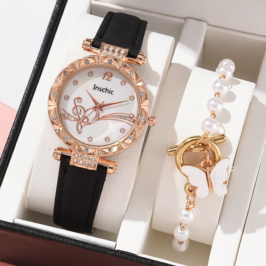 Female 2022 New Luxury Ladies Watch Bracelet Set Quartz Wristwatch 2 PCS Set Women Watch Clock Gift Leather Strap Reloj Mujer
