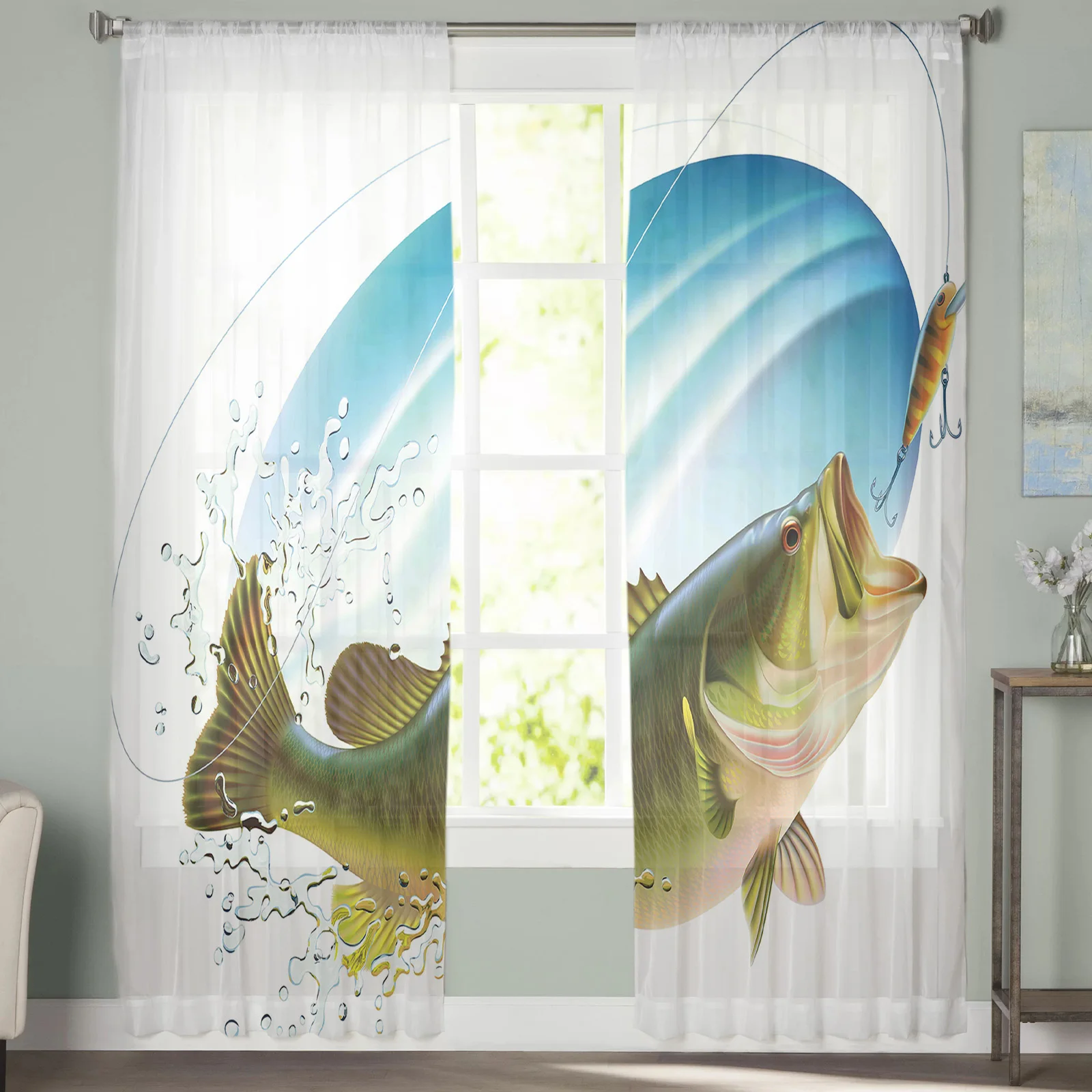 Рыболовная прозрачная занавеска с большим окунем для гостиной вуаль окна жалюзи