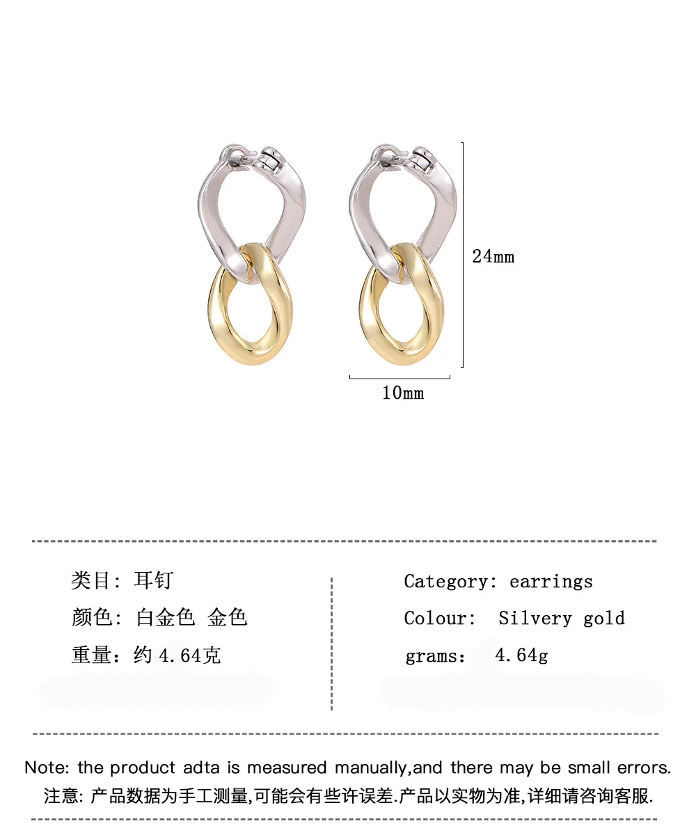 Chain Color Earrings Niche Design Light Luxury Trendy Personality Stud Earrings Classic Luxury Earrings for Women