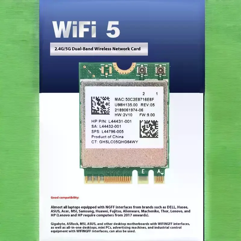 1 комплект Wi-Fi-карты 2,4 ГГц с поддержкой Bluetooth, IPX-разъемом, RTL8822CE, двухдиапазонной технологией 802.11ac, скоростью 1200 Мбитс, M2 Wi-Fi карта (art.: 3920db3b507ec) - 3920db3b507ec