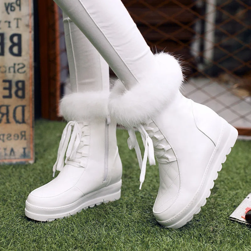 

Big Size 34-43 Ladies Height Increasing Snow Boots Women Cross Tied Zip Shoes Woman Casual Winter Warm Fur Ankle Boots