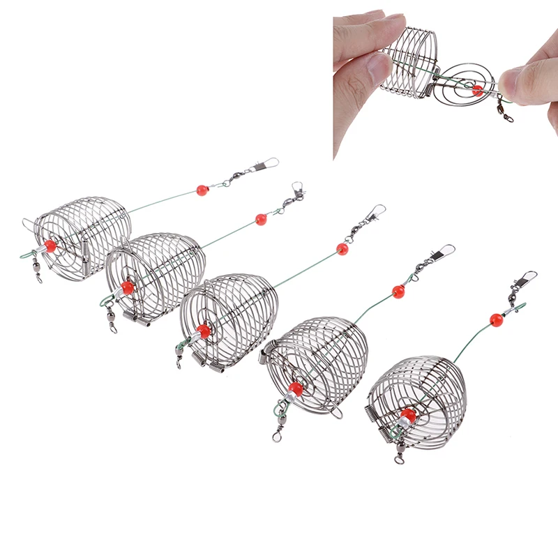 

5PCS Fish Small Stainless Steel Bait Cage Basket Feeder HolderFishing Lure Cage Fishing Accessories