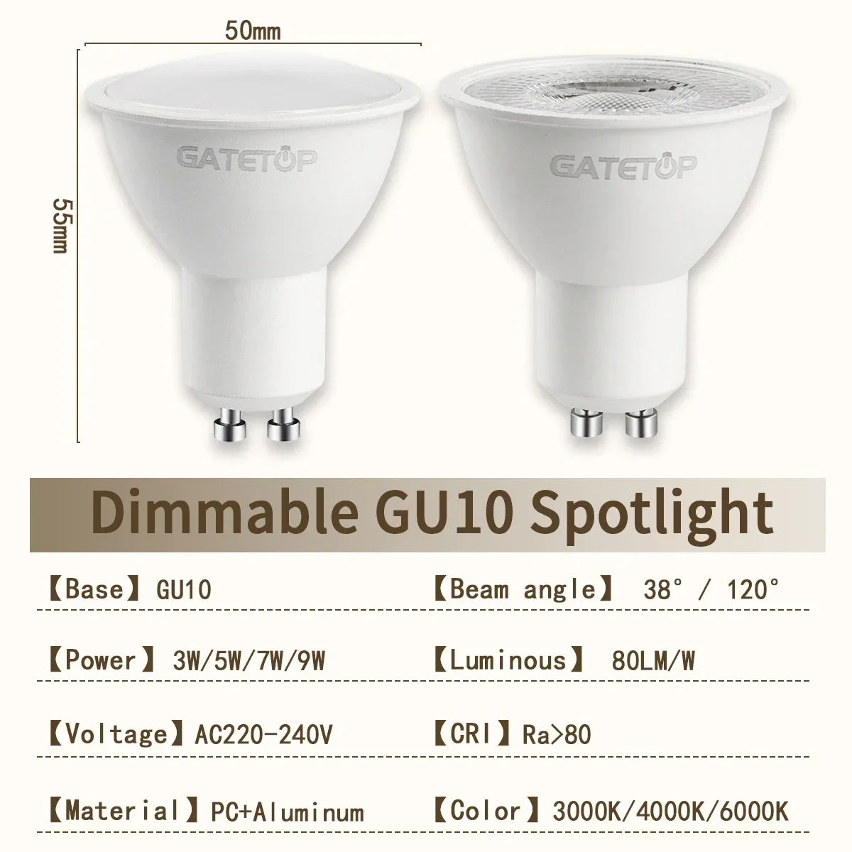 4-20pcs GU10 Led Spotlight Bulb dimmable warm cold white light 120° 38° 3000K AC220-240V for home bedroom derec Recessed Light