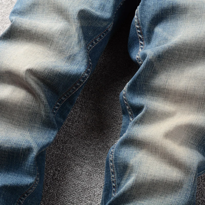 Fashion Designer Men Jeans High Quality Retro Blue Elastic Slim Fit Ripped Jeans Men Trousers Vintage Casual Denim Pants Hombre