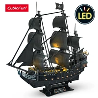 cubicfun 3d puzzles 293pcs queen anne revenge pirate ship gifts with 15 led bulbs sailboat model building kits toy for adults