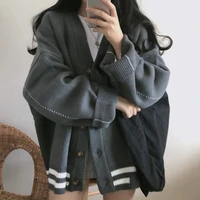 plus size women knitted sweater autumn winter korean style thin vintage v neck oversize harajuku solid color cardigan knitwear