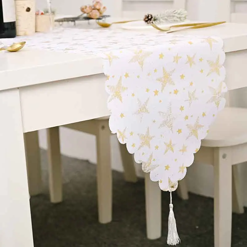 

1Pcs White for Home Decor Xmas Ornaments Multipurpose Decorative Supplies Christmas Gift Table Runner Cloth Print