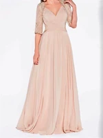 a line mother of the bride dress plus size sexy plunging neck sweep brush train chiffon lace half sleeve with criss cross