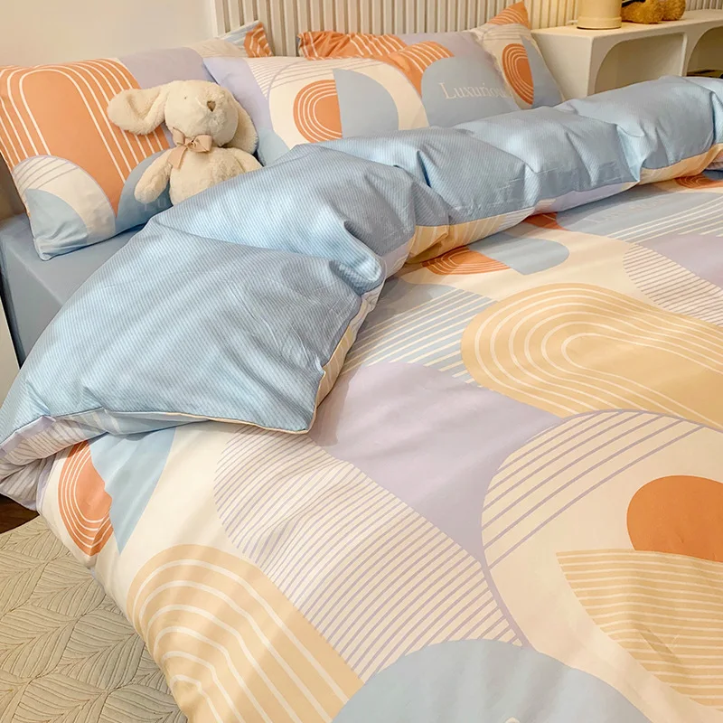 

100 Cotton Bed with Four Pieces of Bedding, Bed Sheets, Quilt Covers, Student Dormitories with Three Pieces of Fitted Sheets