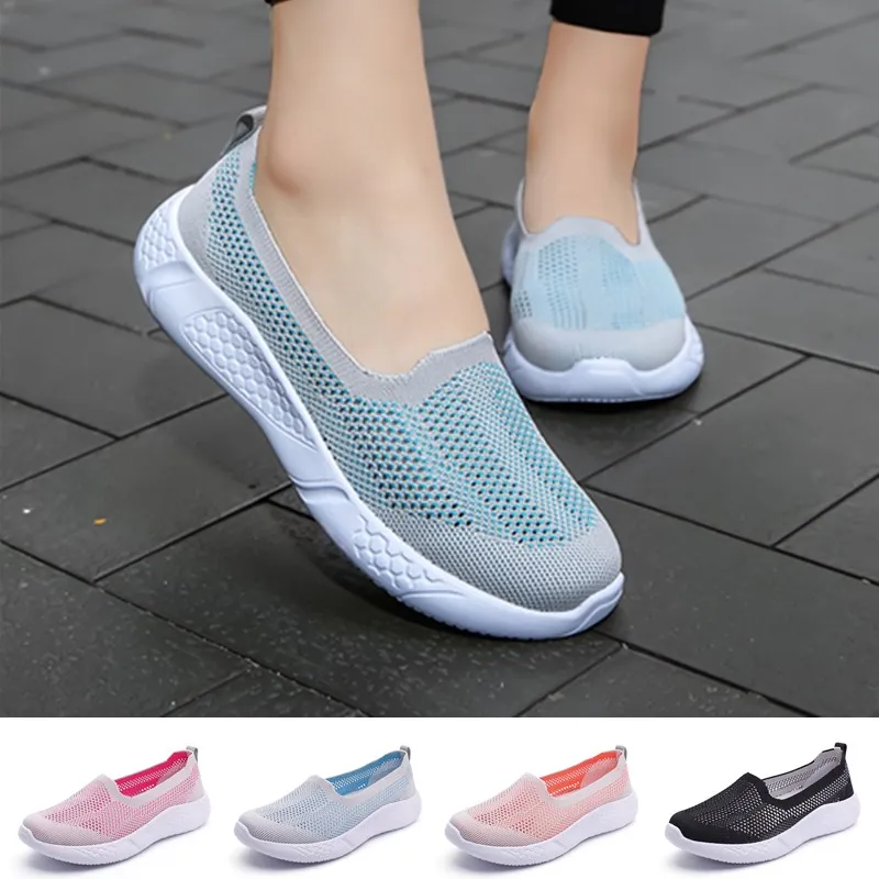 Free Shipping Women's Walking Shoes Breathable Lightweight Slip-On Sneakers Outdoor Casual Flats