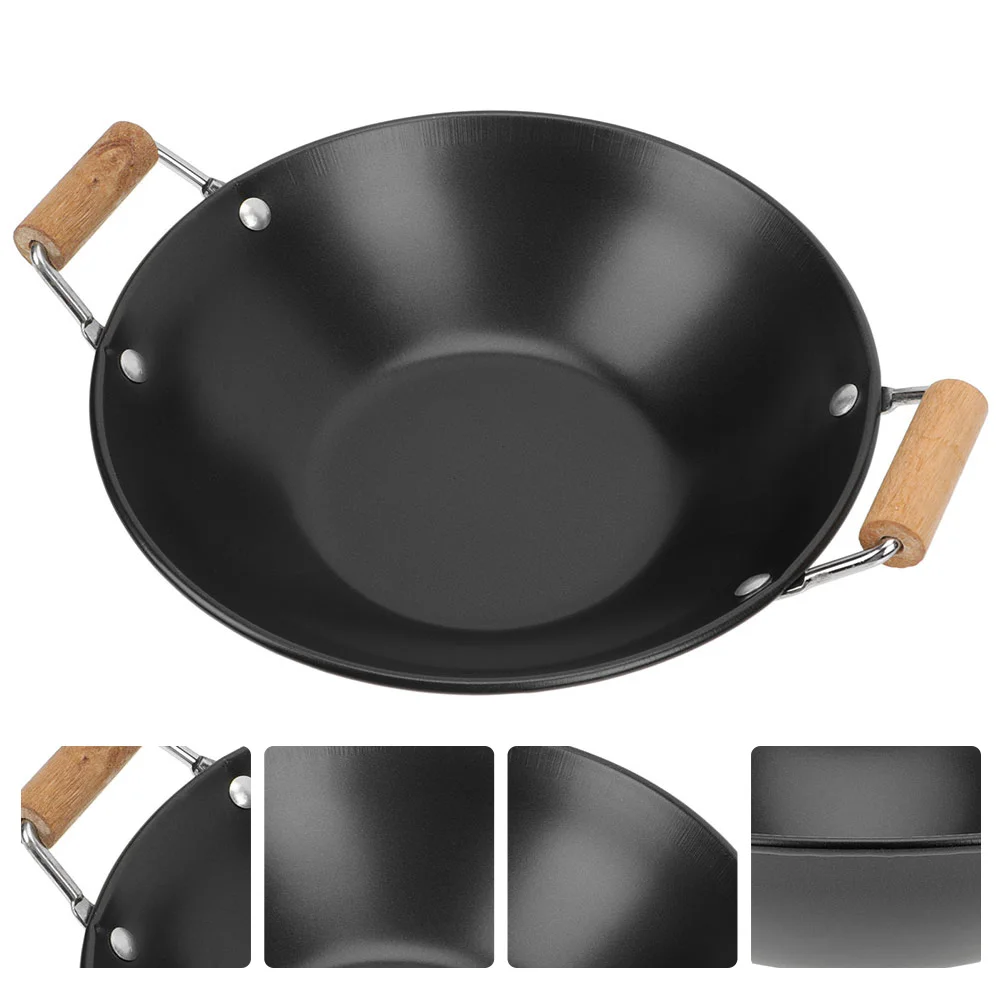 

Stainless Steel Griddle Stainless Steel Cookware Paella Cooking Pan Multifunction Frying Pan Wooden Everyday Pan Individual