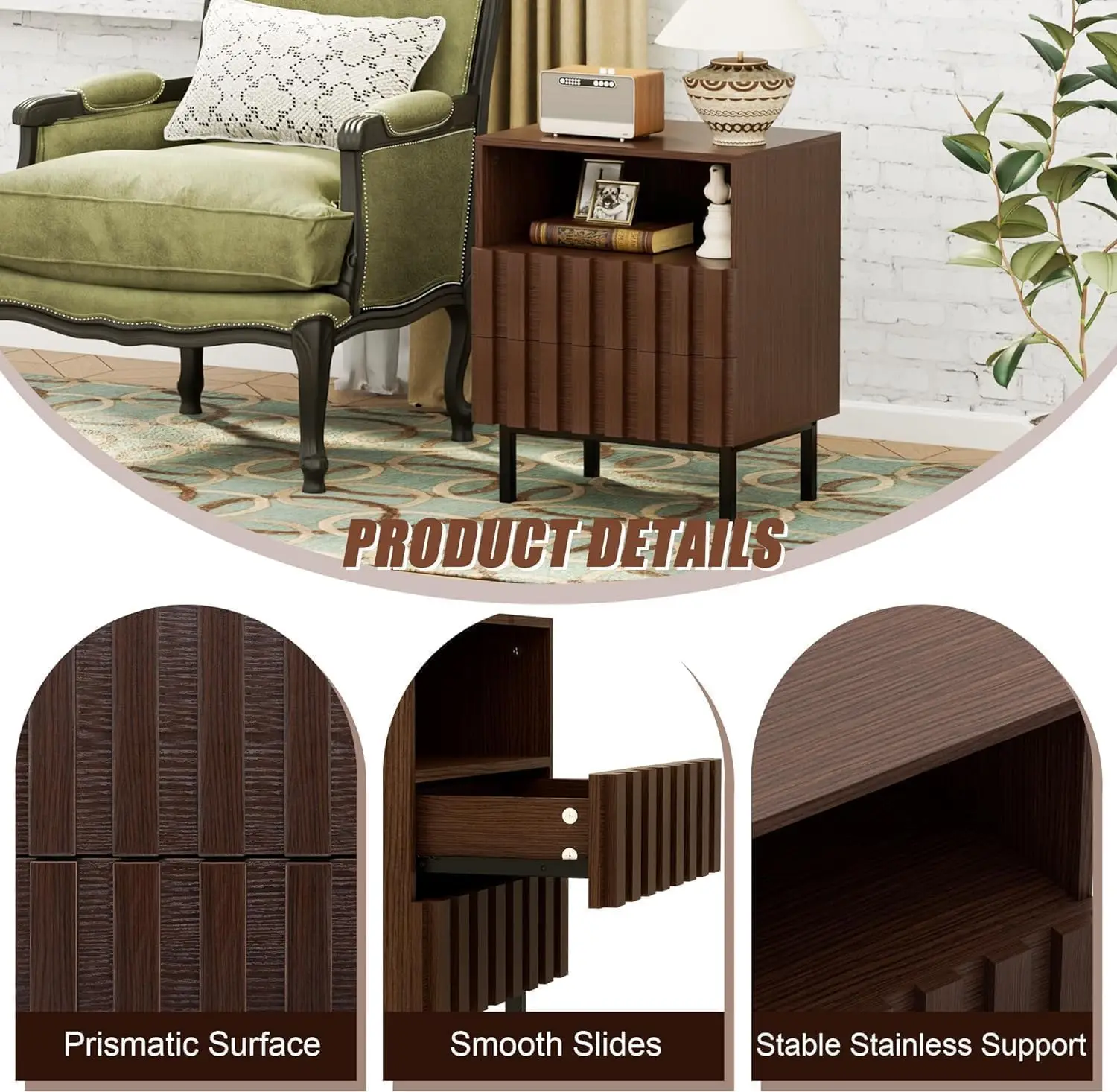 (Черный орех) Комод и тумбочка середины века с 9 ящиками набор из 2 предметов для