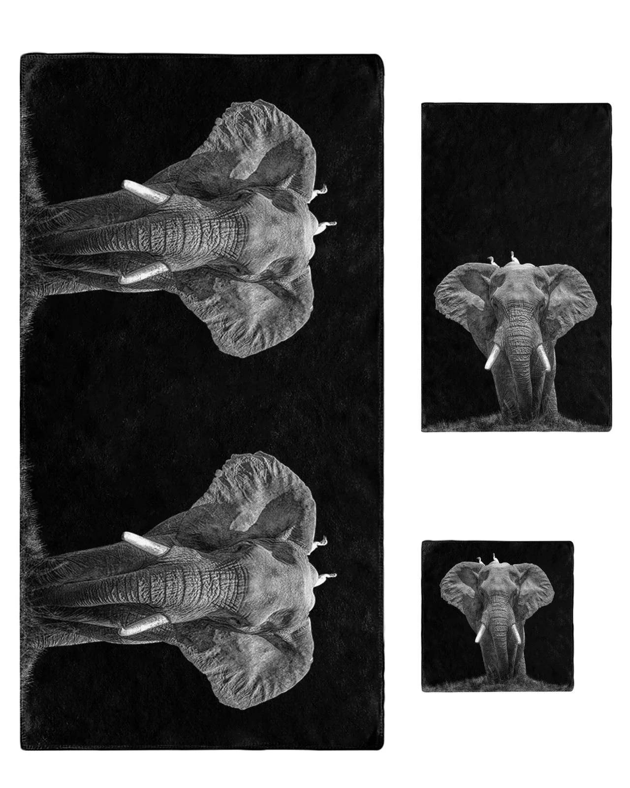 

Набор полотенец на заказ, слон в виде животного, черное банное полотенце, полотенце для лица, полотенце для рук, полотенце для ванной комнаты, полотенце для путешествий и спорта, 3 шт.