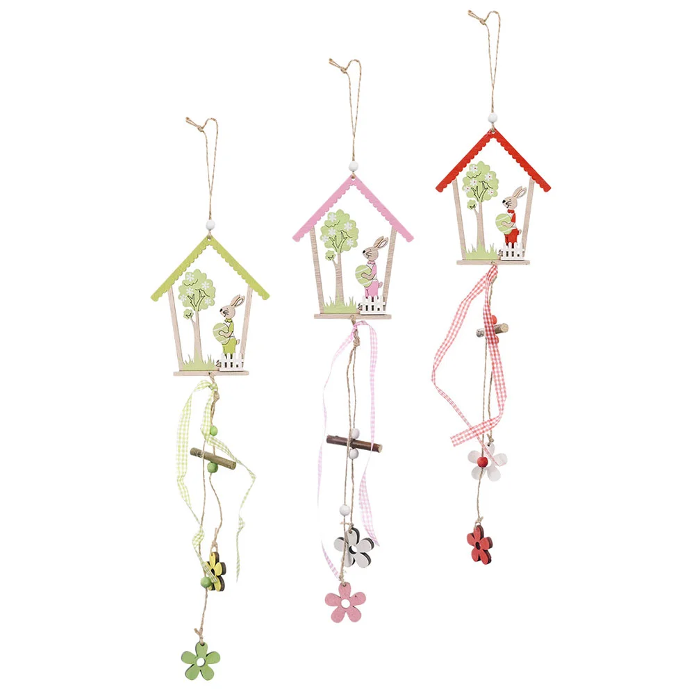

Easter Wooden Ornaments Decor Bunny Ornament Rabbit Hanging Pendant Tree Charms Decorations House Eggs Party Embellishments