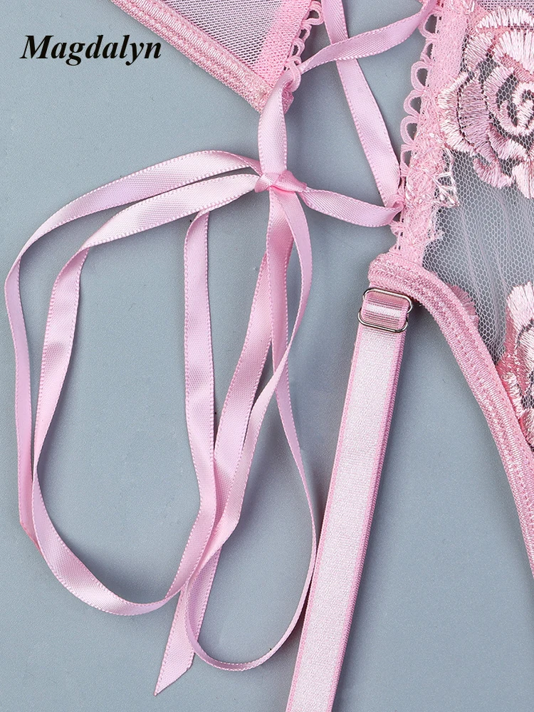 Magdalyn женские сексуальные прозрачные кружевные боди с цветочным принтом модные