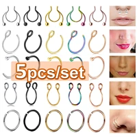 5pcs stainless steel lip nose clips ear stud nose lip ring hoop rings nose piercing ring stud earrings body jewelry wholesale