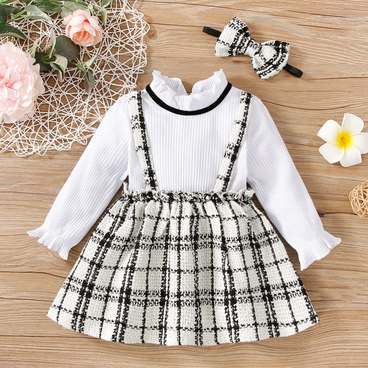 

2022 Sweet Fashion Spring Girls Kids Princess Overall Dress + hairband 2pcs Infant Clothes Set