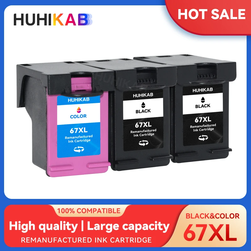 

HUHIKAB Black&Color 67XL 67 Ink Cartridge For HP Deskjet 1225 2732 2752 2755 Deskjet plus 4140 4152 4155 4158 Inkjet Printer