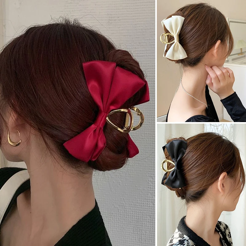 

Fashion Bowknot Hair Claws For Women Girls Elegant Shark Clip Metal Barrette Hair Crab Large Size Hair Clips Hairpins Headwear