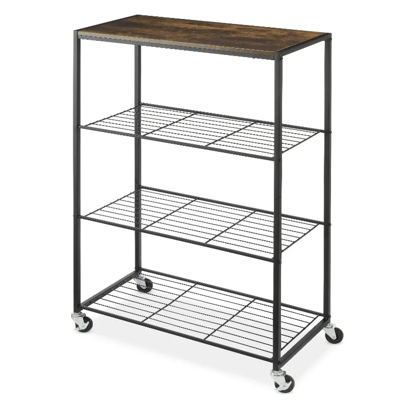 

Whitmor Modern Industrial 4-Shelf Metal and Wooden Freestanding Shelves, Black