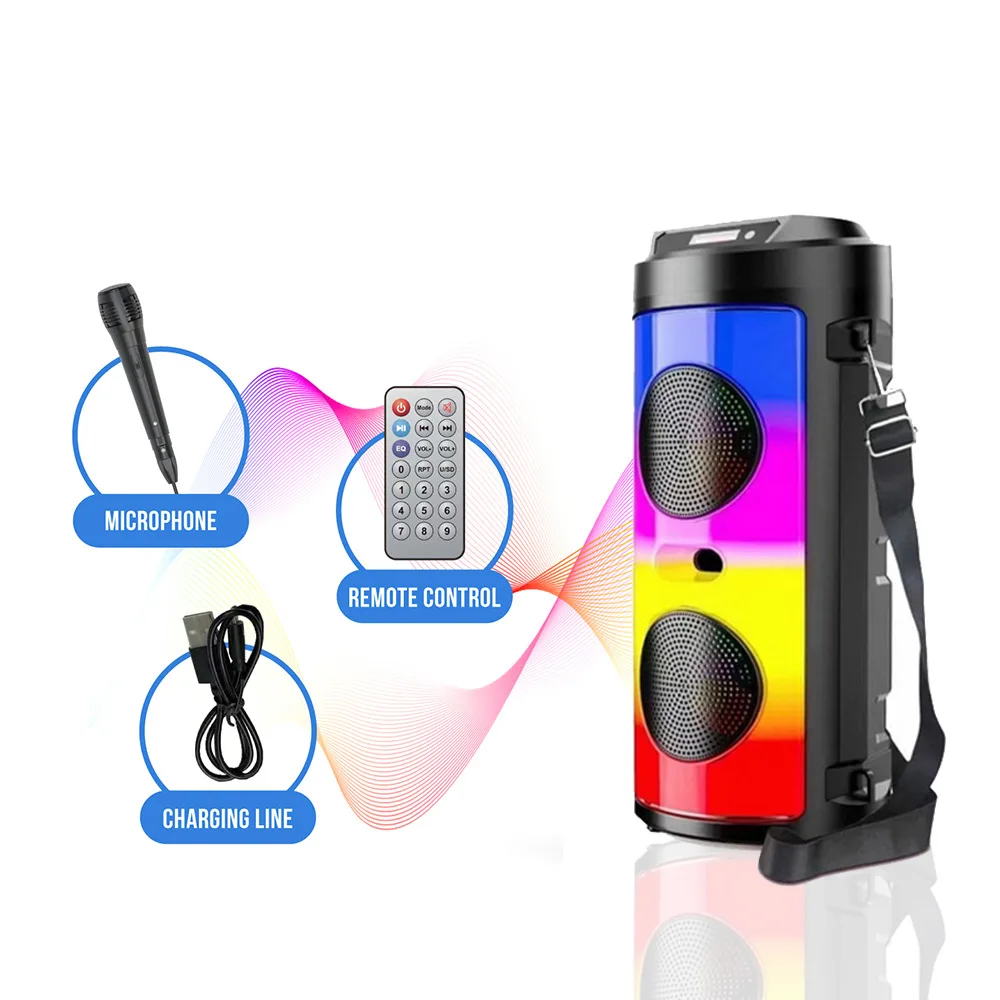 

Dual 4 Inch Bluetooth Speaker Outdoor High Volume Remote Control BoxPronunciation Card Audio FM Radio LED Light Party Boombox
