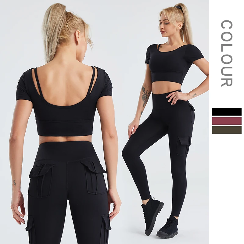 

2022 бесшовный комплект для йоги, женский короткий топ, бюстгальтер, леггинсы, спортивные шорты, одежда для тренировок, одежда для фитнеса, тре...