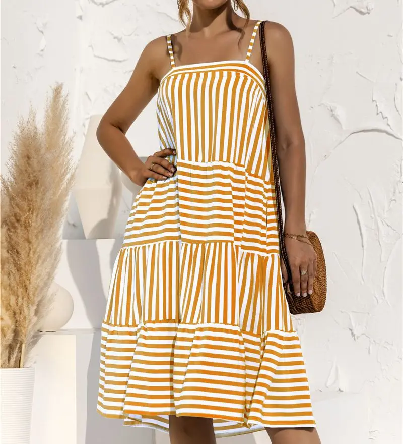 

Autumn Fashion Stripe Sling Mini Dress Women Back Hollow Out Clothing Street Casual Lady Slim Hit Color Dress 2021 Vestido Oodji