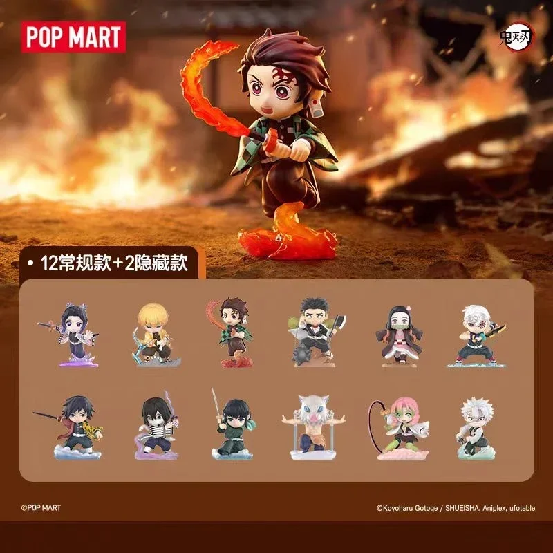 Фото POP MART Demon Slayer Kimetsu No Yaiba Battle Blind Box Оригинальная аниме-фигурка, коллекционная игрушка-сюрприз, подарок №1