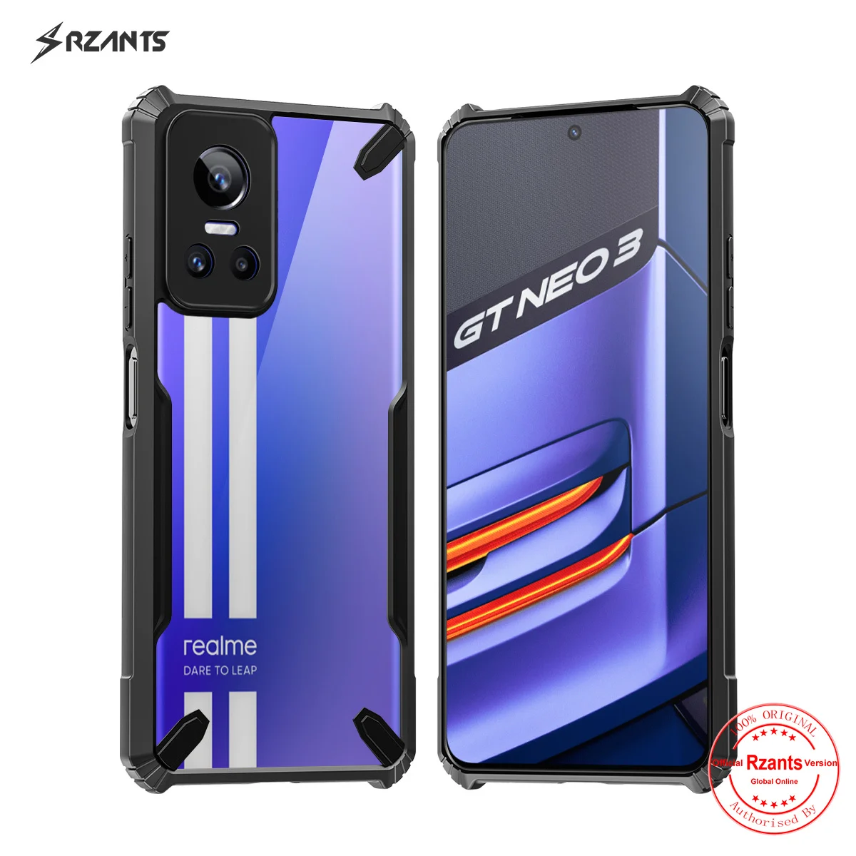 

Чехол Rzants для Realme GT Neo 3, полностью прозрачный Чехол [Bull], чехол с кристаллами, Ультратонкий корпус, защитный чехол для телефона с камерой