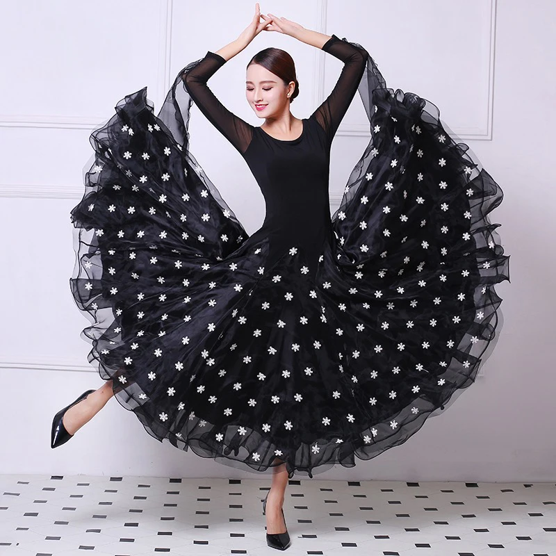 Элегантные стандартные платья для бальных танцев вальса черная волнистая юбка