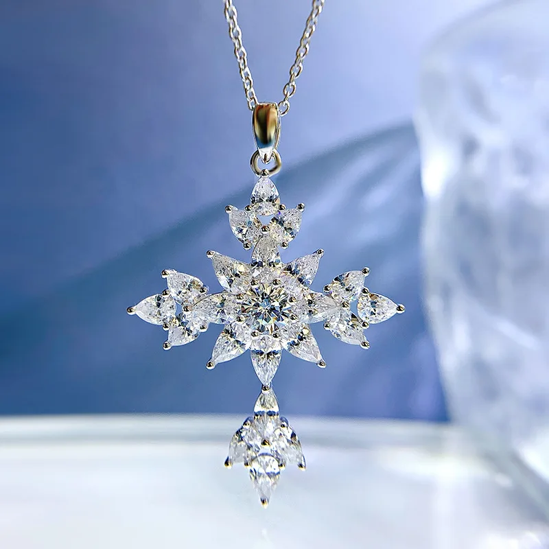 

Изысканное ювелирное изделие, новое ожерелье из серебра S925 с блестящим крестом, Европейский роскошный микро-инкрустированный Шарм для женщ...