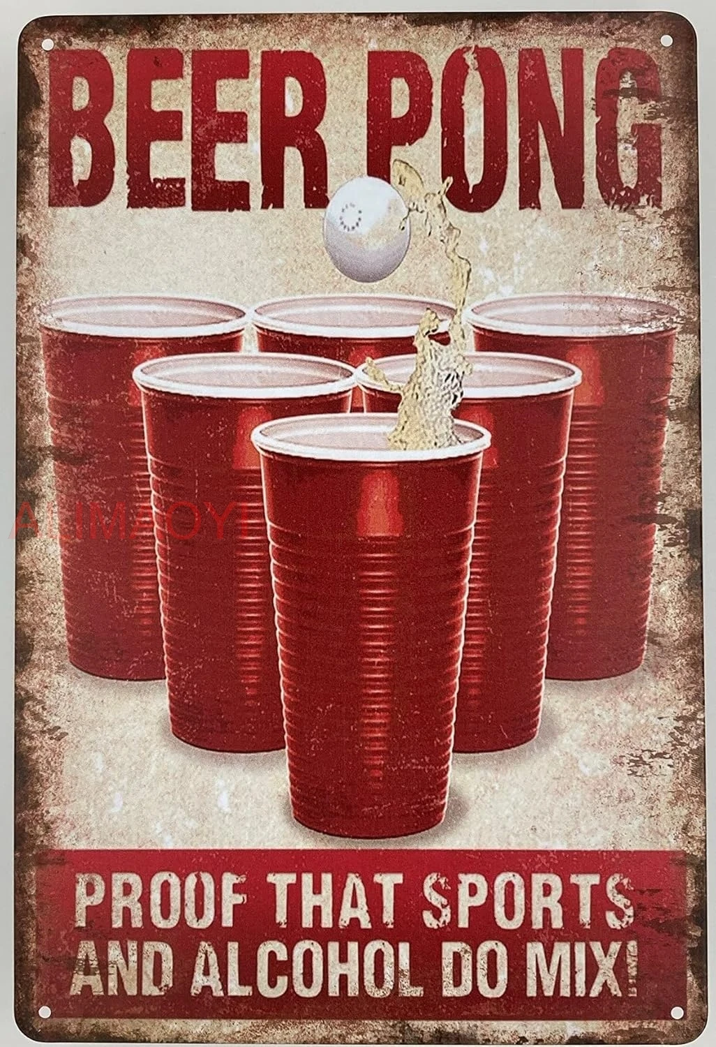 Оловянный металлический настенный знак WSLHFEO | Пиво Понг Американский спорт 8 x 12
