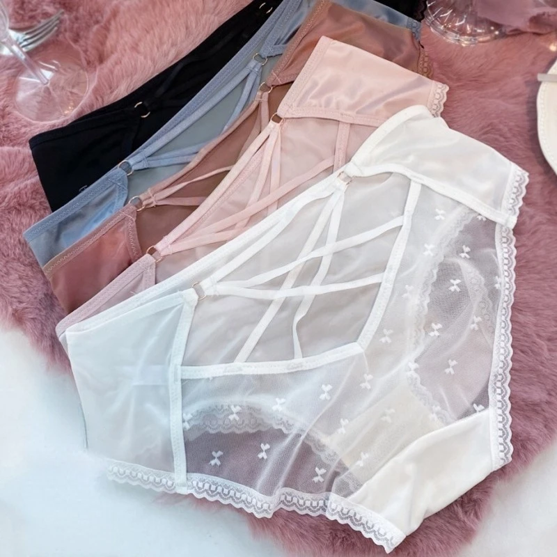 

Кружевные сексуальные женские ультратонкие ажурные Соблазнительные трусики с перекрестными ремнями, нижнее белье с вырезом, милые Соблазн...