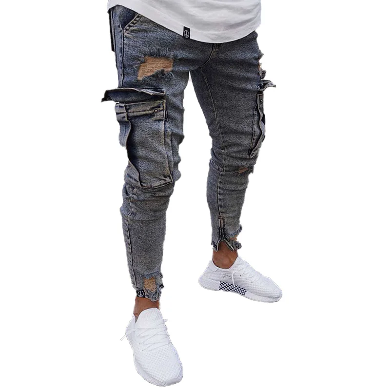 Men's Jeans  Fashion Multi-Pocket Foot Mouth Zipper Denim Pants Skinny Casual Trousers Streetwear Cargo Pants Men