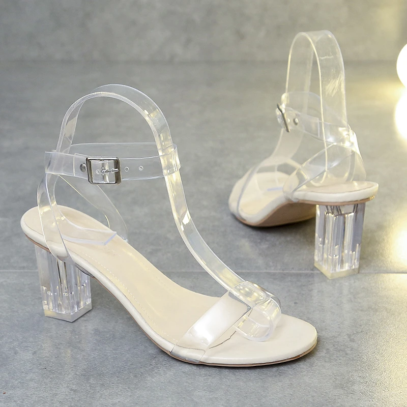 

Босоножки женские прозрачные на высоком каблуке, модные трендовые сандалии-желе с кристаллами, пикантные босоножки на лето