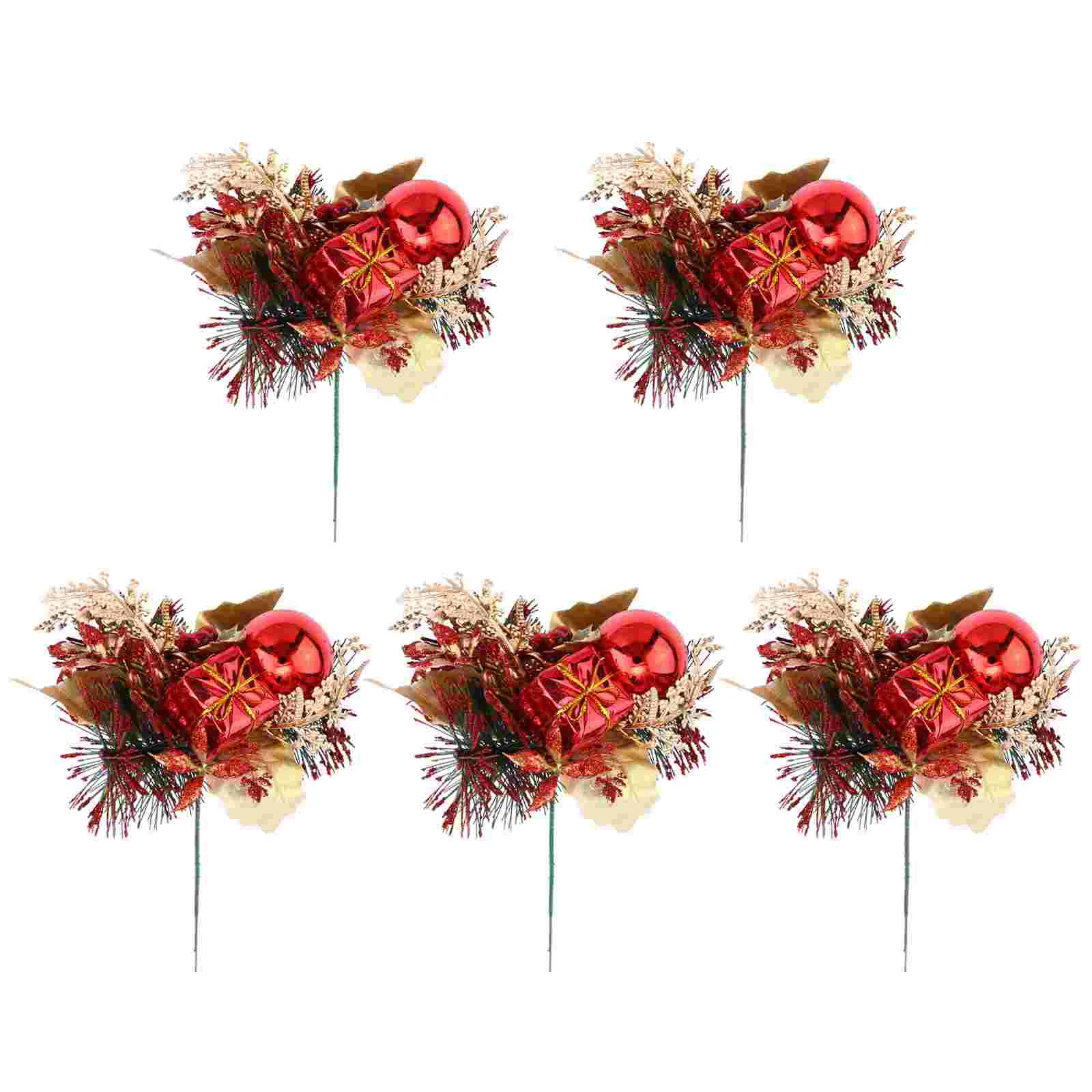 

Christmas Flower Picks Artificial Simulation Tree Flowers Decoration Pine Decor Branches Stems Adornment Glitter Fake Berry
