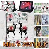 pu leather tablet stand case for ipad mini 6 8 3inch 2021 a2567a2568a2569 deer print pattern shockproof protective covers
