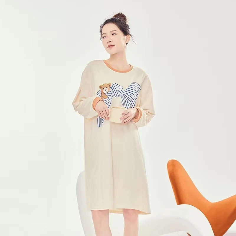 Pajama Dress Pajama Women's Spring and Autumn Style Milk Silk Simple Casual Long Sleeve Large Size women's home Nightwear