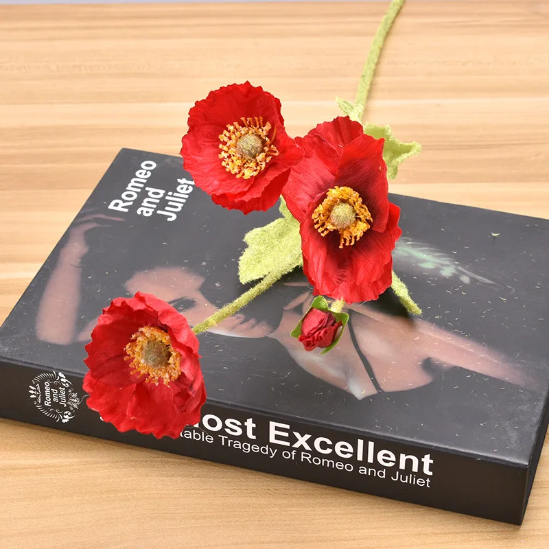 

4 Poppies Simulation Flowers Wedding Party Scene Layout Home Garden Living Room Office Props Decoration Ornaments Fake Poppies