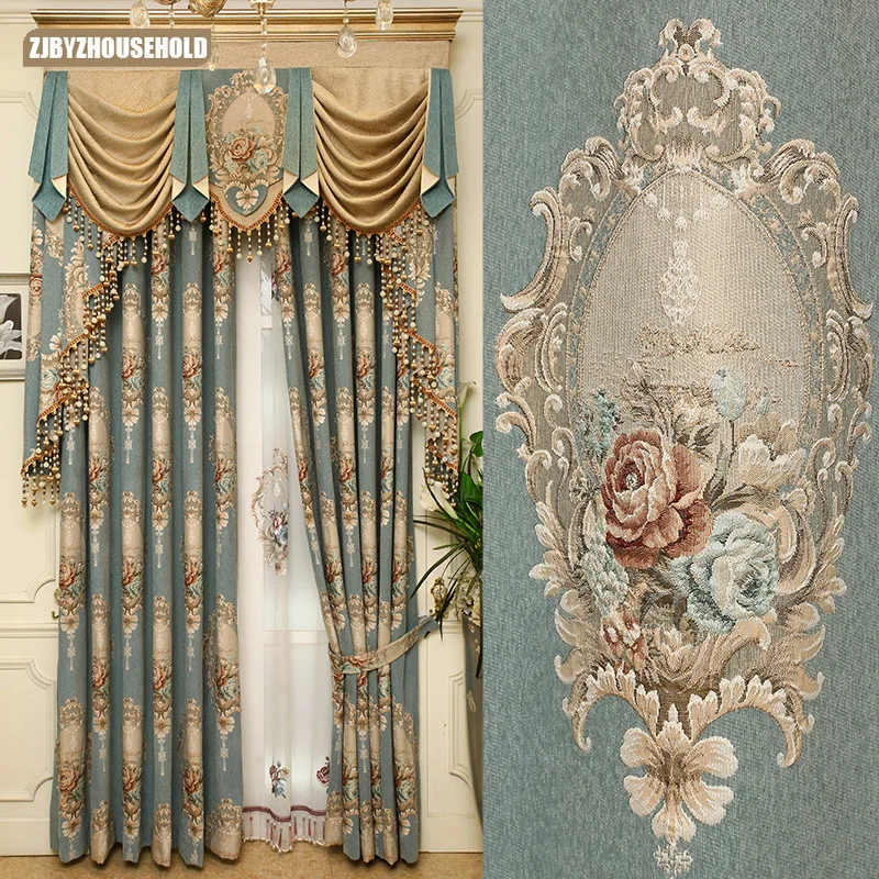 

European-style Curtain for Living Room Bedroom High-end Thick Chenille Jacquard Curtain Embossed Embroidered Curtain Fabric