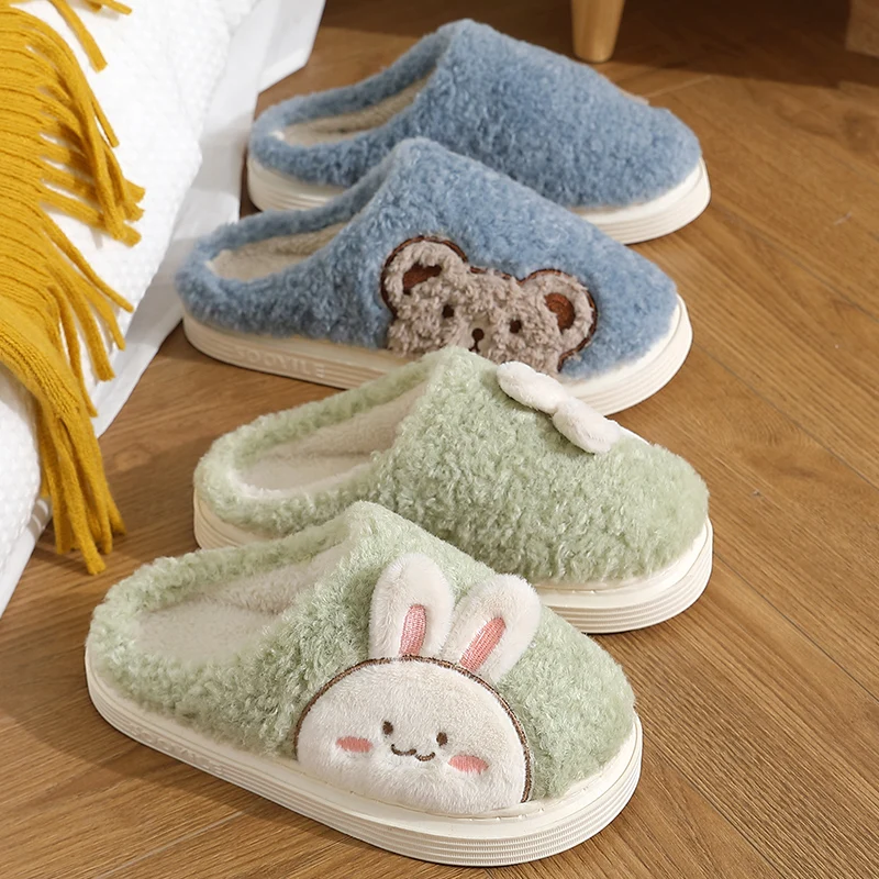 

ASIFN Cotton Slippers Cute Cartoon Women Winter indoor Thick-soled Couple Men's Plush Slipper Warm Household Autumn Dropshipping