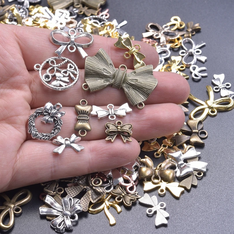 

Random Mixed Antique Brone Bowknot Flower Ring Alloy Charm Pendant DIY Crafts Jewelry Making Bracelets Ornament Materials
