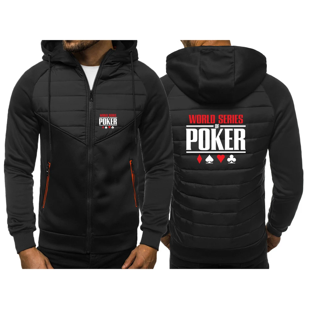 

2023 World Series of Poker New Tricolor Hooded Jacket Spring and Autumn Men Casual Slim Patchwork Zipper Coat Long Sleeve