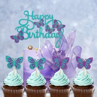 13pcs purple pink butterfly cake decoration happy birthday cake toppers baby shower wedding birthday party dessert cake decor
