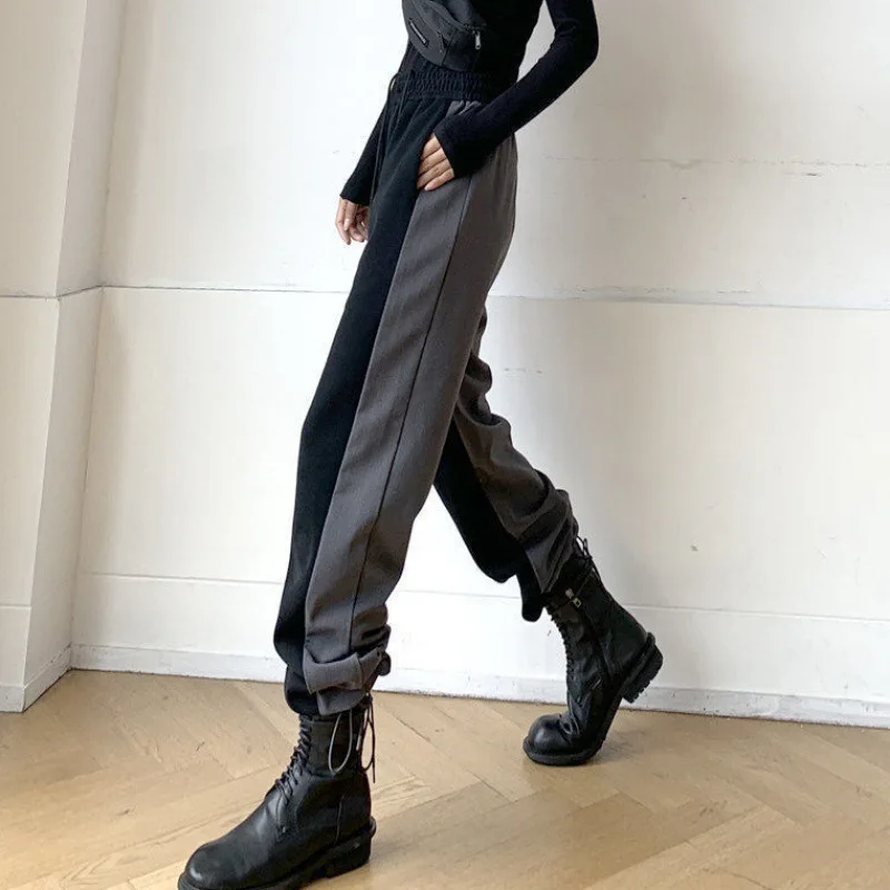 

Autumn and Spring High Waist Drape Contrast Stitching Casual Suit Long Straight Sports Wide Leg Trousers Vintage Streetwear
